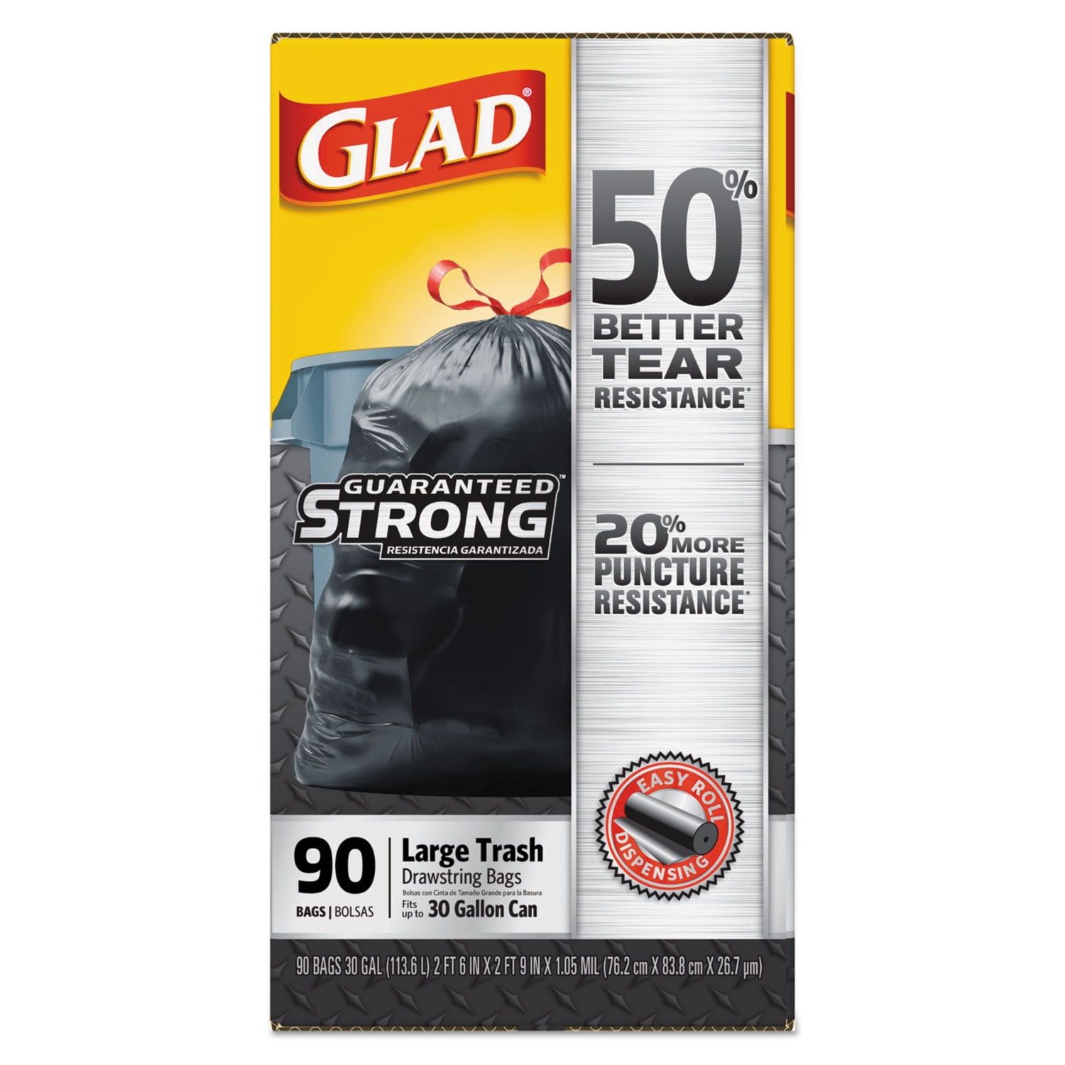 Glad Trash Bag Super Heavy Duty 30 x 33" 30 gal. 1.05 mil Case of 90