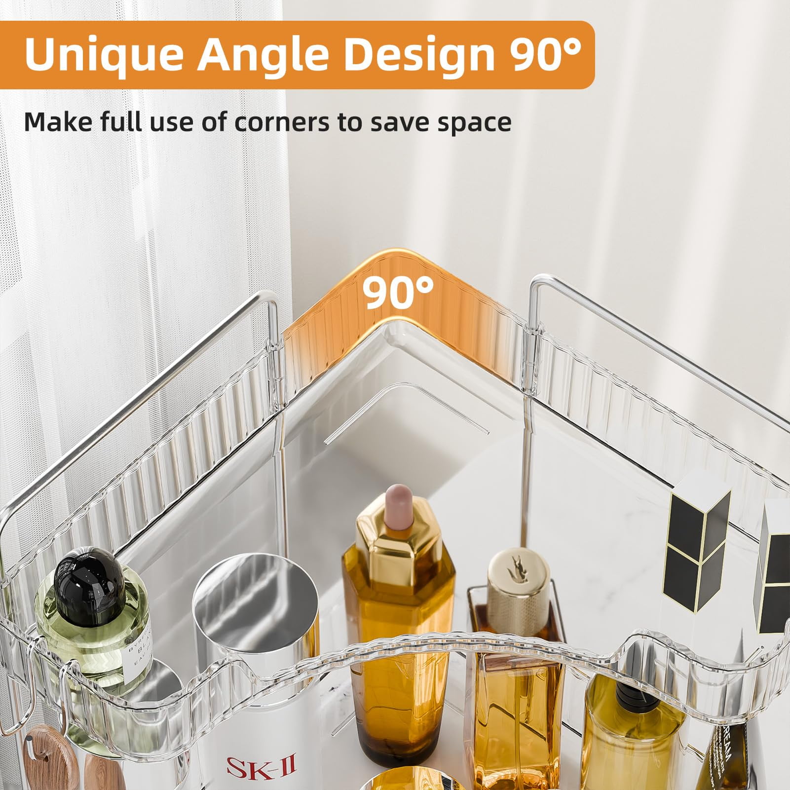Subekyu 2 Tier Bathroom Counter Organizer Countertop,Plastic Bathroom Counter Organizer, Vanity Tray Sink Shelf with Hooks, for Makeup Storage (Clear)
