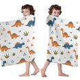 thumbnail image 4 of White Dinosaurs Geometric Plants Pattern Hooded Bath Towel，60"x35" for Ages 3 To 12 Kids, Quick Dry Lightweight Soft Microfiber Hood Beach Towel Cover Up for Kids, 4 of 7