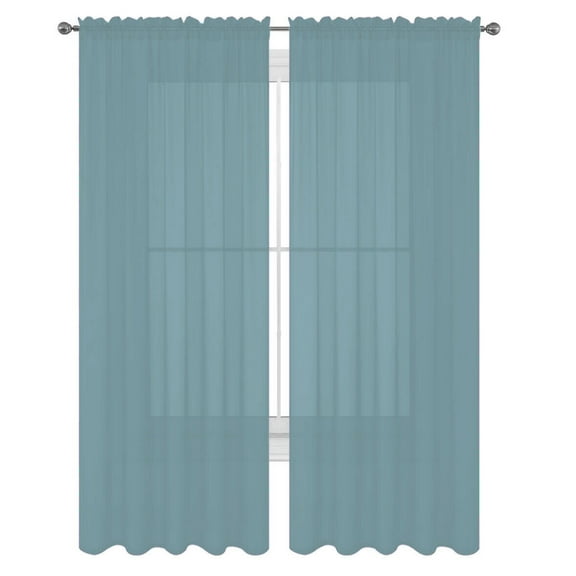 Decotex 2 Piece Elegant Solid Sheer Window Curtain Panels Treatment Drapes (55" X 36", Slate Blue)