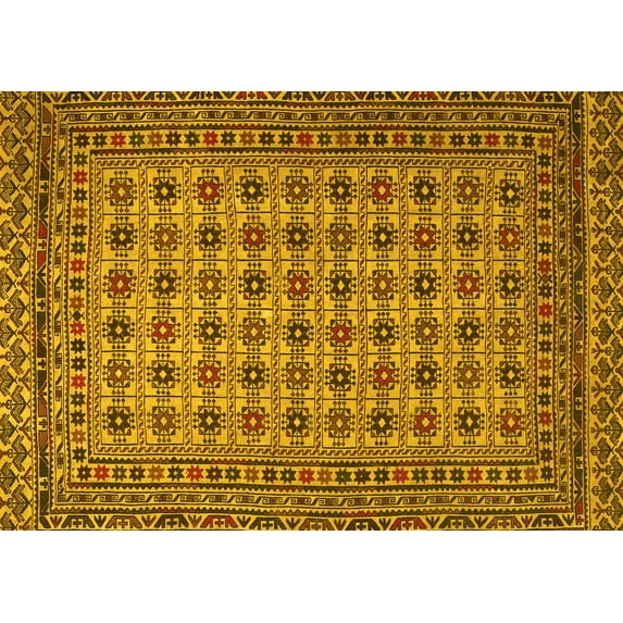 Ahgly Company Machine Washable Indoor Rectangle Southwestern Yellow Country Area Rugs, 7' x 10'