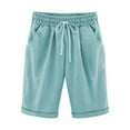 thumbnail image 2 of Womens Shorts Summer 2024 Plus Size Solid Five Points Large Size Cotton Linen Shorts with Pockets Casual Pants on Clearance Mint Green_6XL, 2 of 7