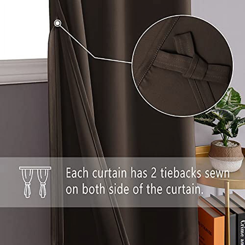DWCN Blackout curtains for Bedroom with Tiebacks - Room Darkening Privacy Grommet Top Window Curtains for Living Room, 60 x 63 inch Length, Brown, Set of 2 Panels