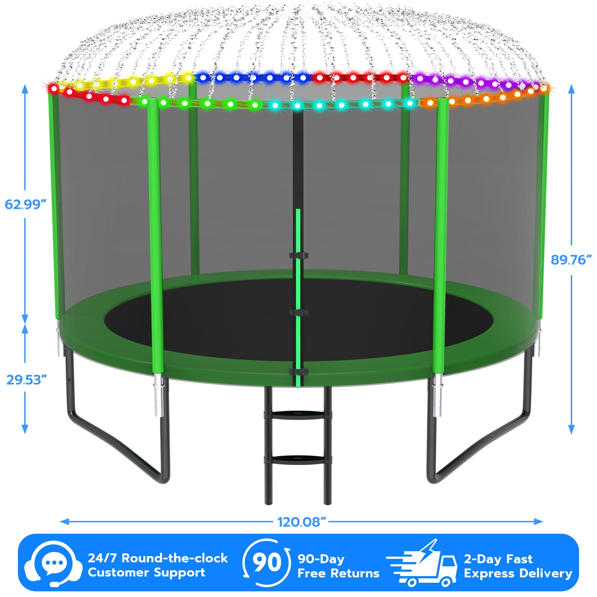 Cochan Trampoline, 10FT Trampoline for Kids and Adults with Enclosure Net, Heavy Duty Outdoor Trampoline with Lights and Sprinkler, 1000LBS Weight Capacity for 3-4 Kids, Easy Assembly