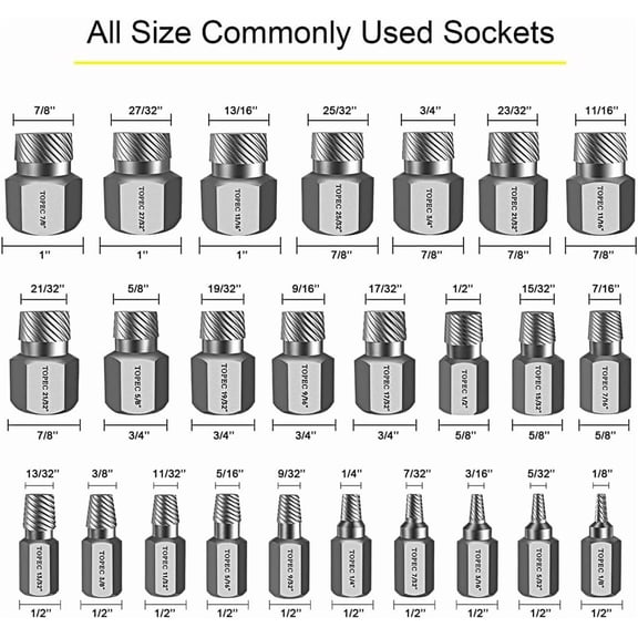 25Pcs Double Screw Extractor Set, 3/8" Drive Easy Out Bolt Remover, Premium CR-MO Steel Rounded Extractor