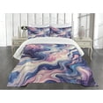 thumbnail image 3 of Ambesonne Purple Quilted Bedspread Set 3 Pcs, Curly Aesthetic Marble Art, King Size, Quartz Mustard Azure Blue, 3 of 4