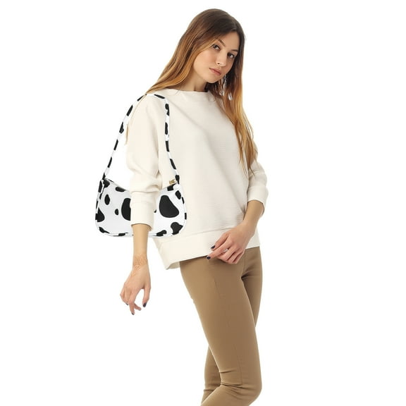 STOBOK 1Pcs Cow Print Armpit Bag Fashion Style PU Assorted Color Zipped Closure Handbag For Women