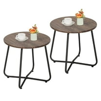 VECELO Set of 2 Round Side End Table, Modern Storage Shelf Tray for Bedroom,Living Room,Outdoor, Brown