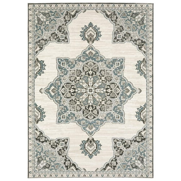 Oriental Weavers Ellington Area Rug - ELL01 - 6'7" x 9'6" - in Gray/ Blue - Vintage Inspired, Stain Resistant, Family and Pet Friendly , Dining, Living Room Rug
