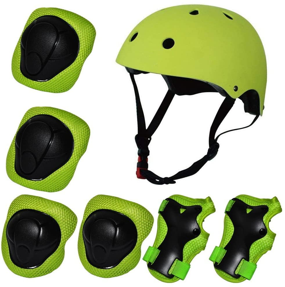 Outdoor Sports Safety Equipment 7Pcs Child Helmet Knee &Elbow Pads Wrist Guards for Roller Scooter Skateboard Bicycle（3-8Years Old） Kids Boys and Girls Protective Gear Set 