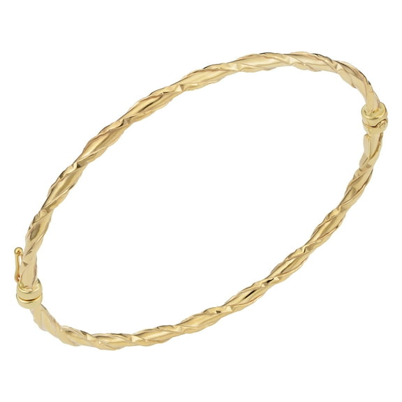 KoolJewelry 10k Yellow Gold Hammered Finish Wrap Around on High Polish Bangle Bracelet