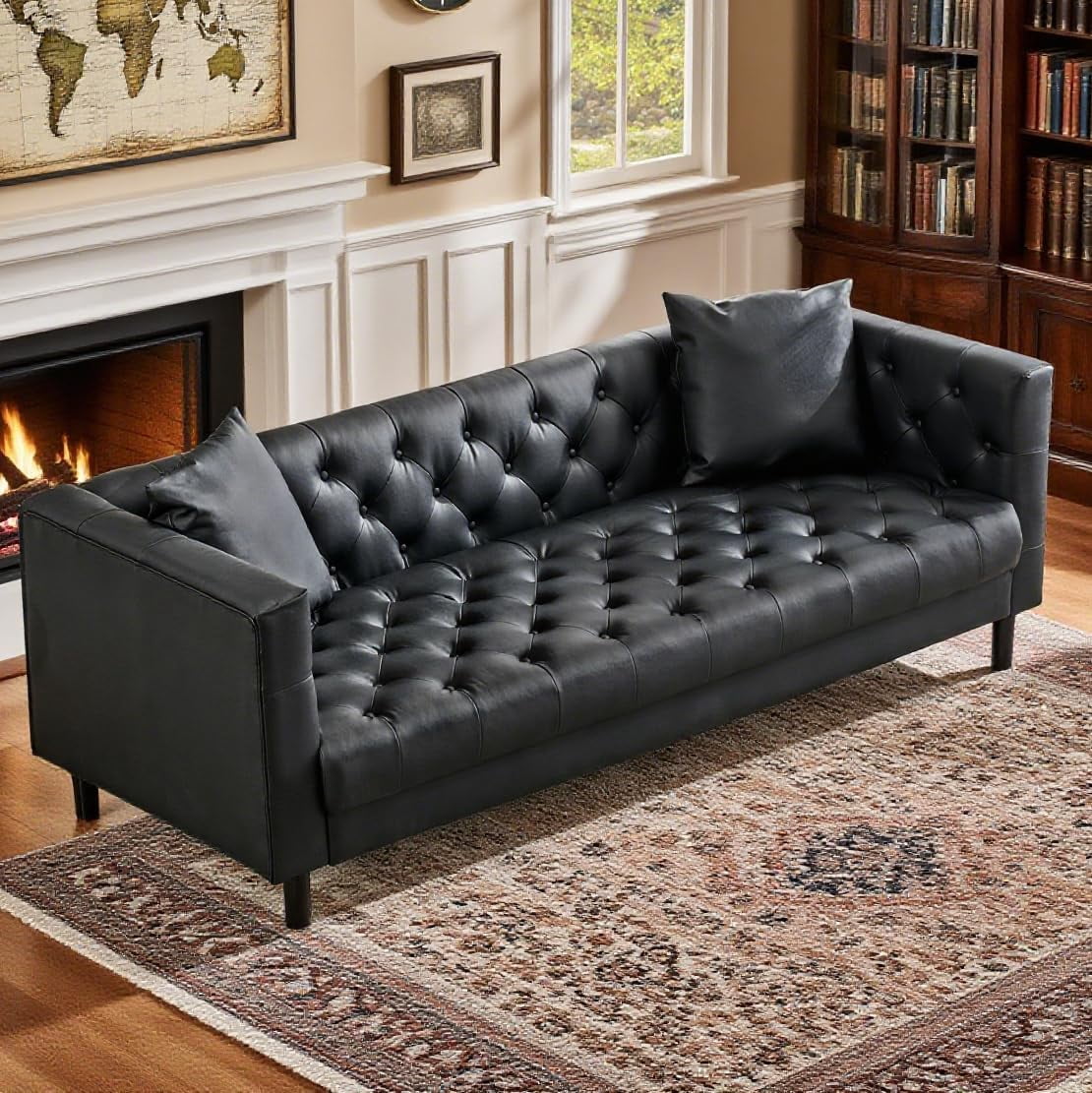 Baxton Studio Venza Mid-Century Modern Walnut Wood Black Faux