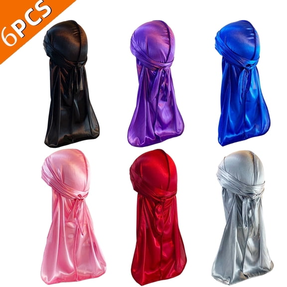 BEIPEGIN 6 Pack Outdoor Silky Durag for Men Durags Hats for Men Silky Velvet Durag Hats for Women