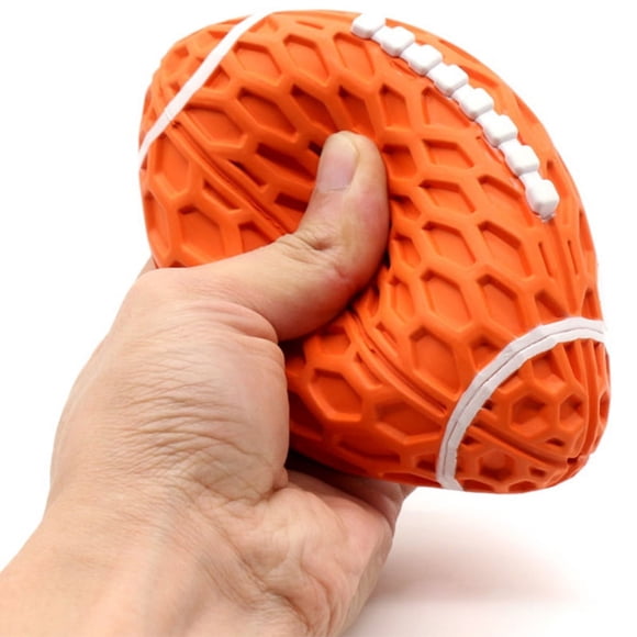 Juguete de fútbol para perros chirriantes, limpieza de dientes, suave, resistente a las mordeduras, pelota de goma interactiva para masticar perros para interiores y exteriores, grande, naranja