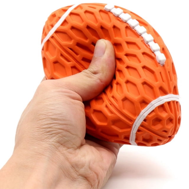 Juguete de fútbol para perros chirriantes, limpieza de dientes, suave, resistente a las mordeduras, pelota de goma interactiva para masticar perros para interiores y exteriores, grande, naranja