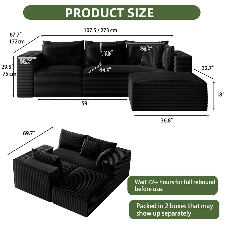 Uforic 107 Inch Cloud Sectional Couch, Modern Modular Sofa with L-Shape Chaise, Upholstered Sofa for Living Room Bedroom, Beige