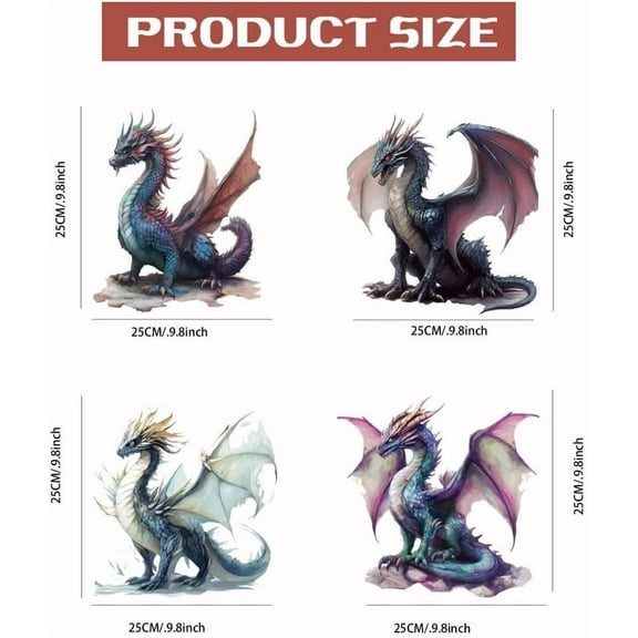 4Pcs Dragon Heat Transfer Stickers Dragon Iron on Transfers Iron on Patches Stickers Washable Heat Transfer Paper for Hoodies T-Shirt Jackets Decor Applique