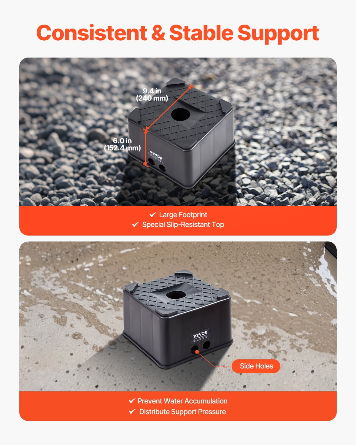 VEVOR Trailer Jack Blocks, 6" High Heavy Duty RV Leveling Blocks, Each with 6000 lbs Capacity, as RV Jack Stand, Stool, Camper Accessories, for Travel Trailers, 5th Wheels Class A/C Motorhomes