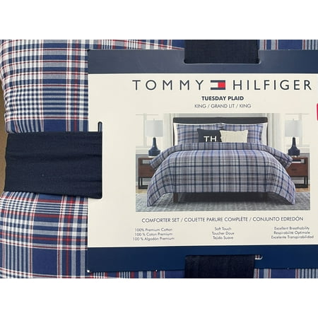 Tommy Hilfiger Tuesday Plaid King Comforter and 2 King PIllow Sham Premium 100 % Cotton Soft Touch