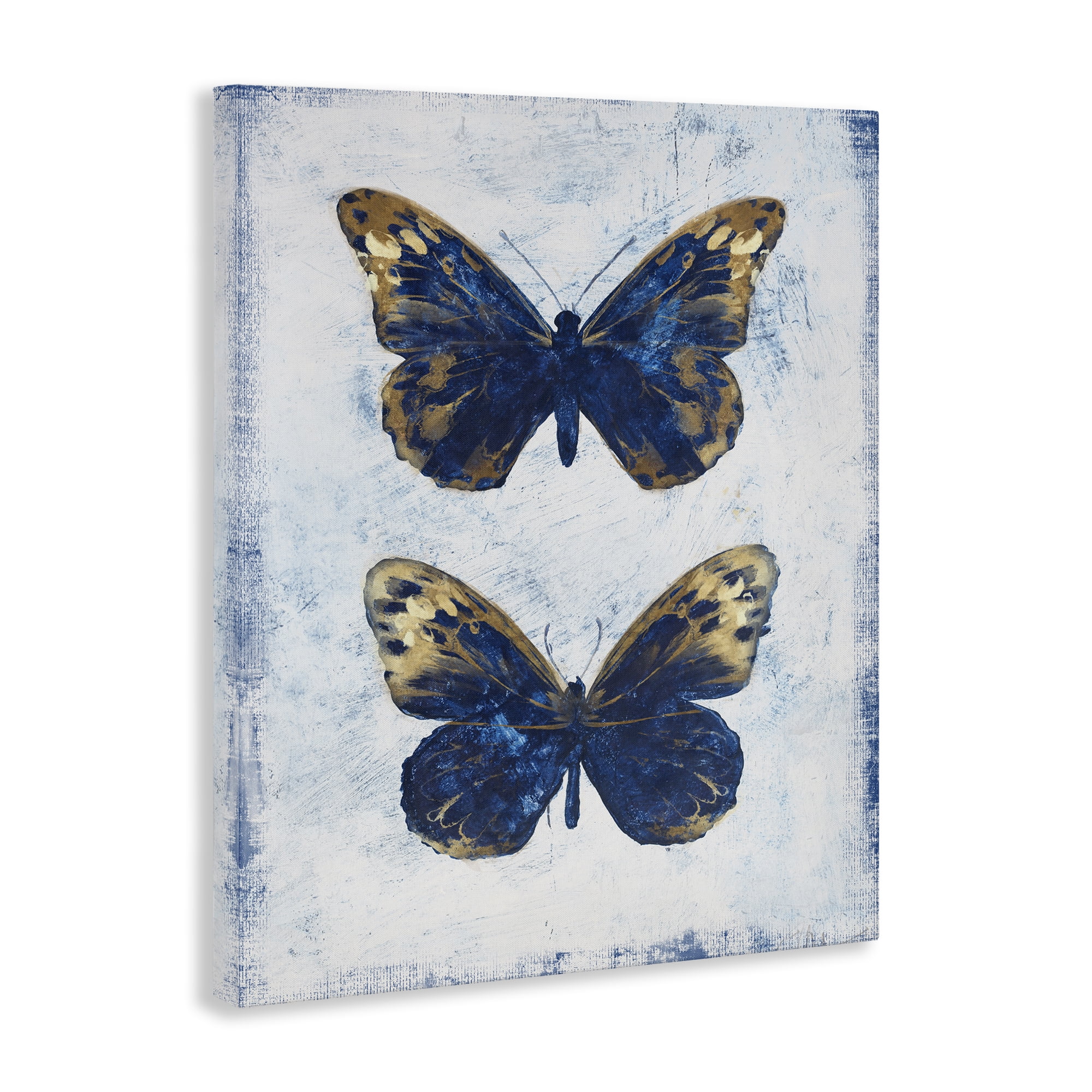 Stupell Industries Gold & Blue Butterfly Animals Painting Wrapped Canvas Art Print Wall Art, 24 x 30