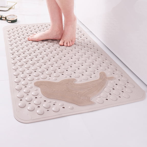 Bathroom Non Slip Mat, PVC Shower Room Floor Mat, Strong Suction Cup Backing, Dolphin Shaped Bristle Area, Quick Drainage, Comfortable Waterproof Bath Mat