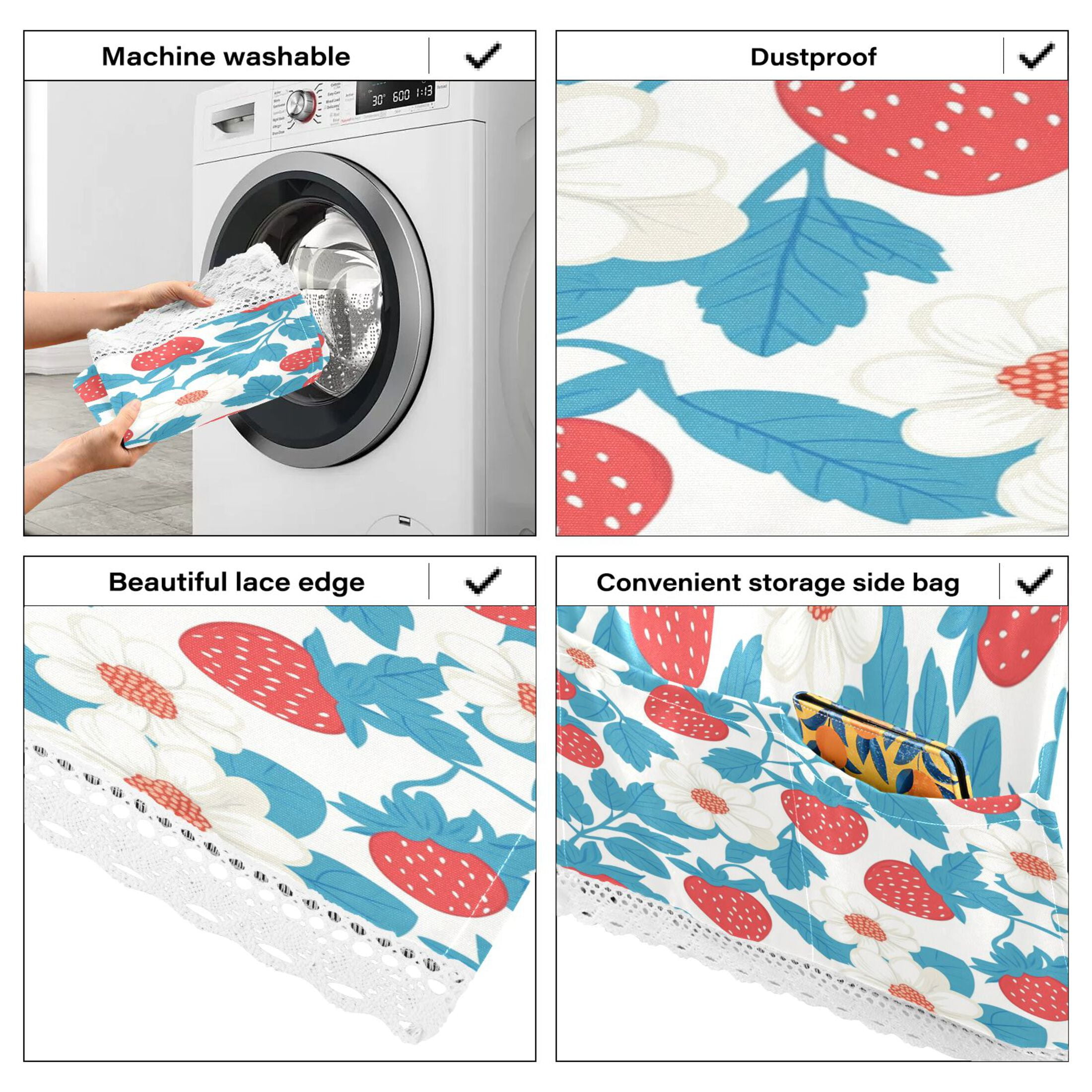WOBOGO Retro Strawberry and Daisy Pattern Washing Machine Cloth Dryer Refrigerator Top Cover Protective Non-Slip Mat For Kitchen Laundry
