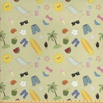 Ambesonne Summer Fabric by the Yard Upholstery, Travel Fun Exotic Beach, 10 Yards, Multicolor