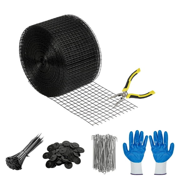 Soonbuy 6in x 100ft Solar Panel Bird Guard, Critter Guard for Solar Panels, 1/2 Inch PVC Coated Galvanized Wire Mesh Roll Kit with 100pcs Fastener Clips, 100pcs Cable Ties, Cutting Scissors and Gloves