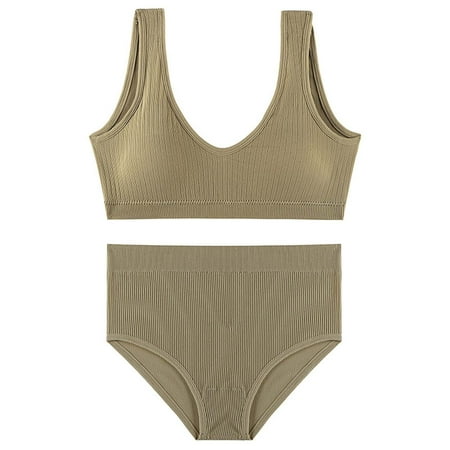 

Dadaria Womens Underwear Women Vest Underwear Set Steel Ringless Bra Thin Beautiful Back Mid Waist Panties Khaki M Women