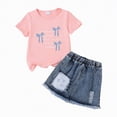 thumbnail image 4 of TOWED22 Girls Clothes Toddler Little Girl 2 Piece Summer Butterfly Print Outfit T Shirt + Denim Skirt Set(B,6-7 Y), 4 of 4
