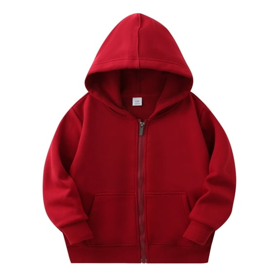 GYRATEDREAM Unisex Kids Soft Brushed Fleece Basic Hooded Sweatshirt Full Zip-Up Hoodie Sweater Jacket for Boys or Girls 7-8Y Red