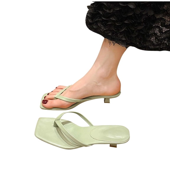 ZACPNCV Womens Square Toe Flip Flops Comfort Casual Beach Slides Summer Fall High Heel Sandals