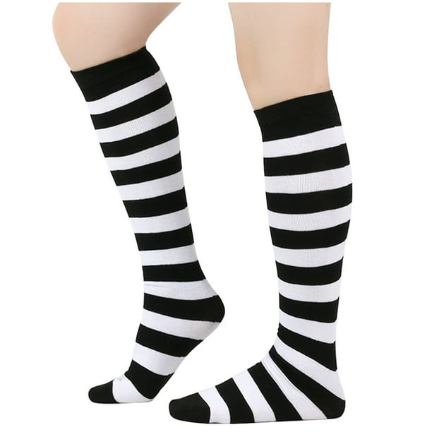 Calcetines de invierno cálidos a rayas hasta la pantorrilla y hasta la rodilla para mujer y hombre, calcetines universales hasta la pantorrilla, calcetines de algodón para mujer.