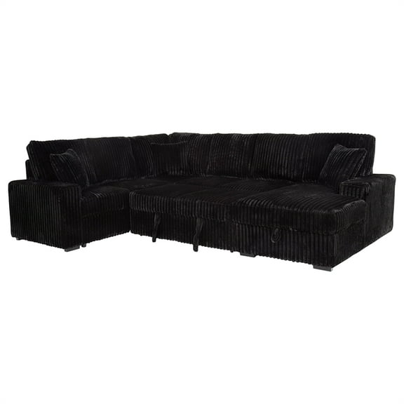 Coaster Devonshire Fabric Sleeper Sectional Sofa Storage Chaise in Black