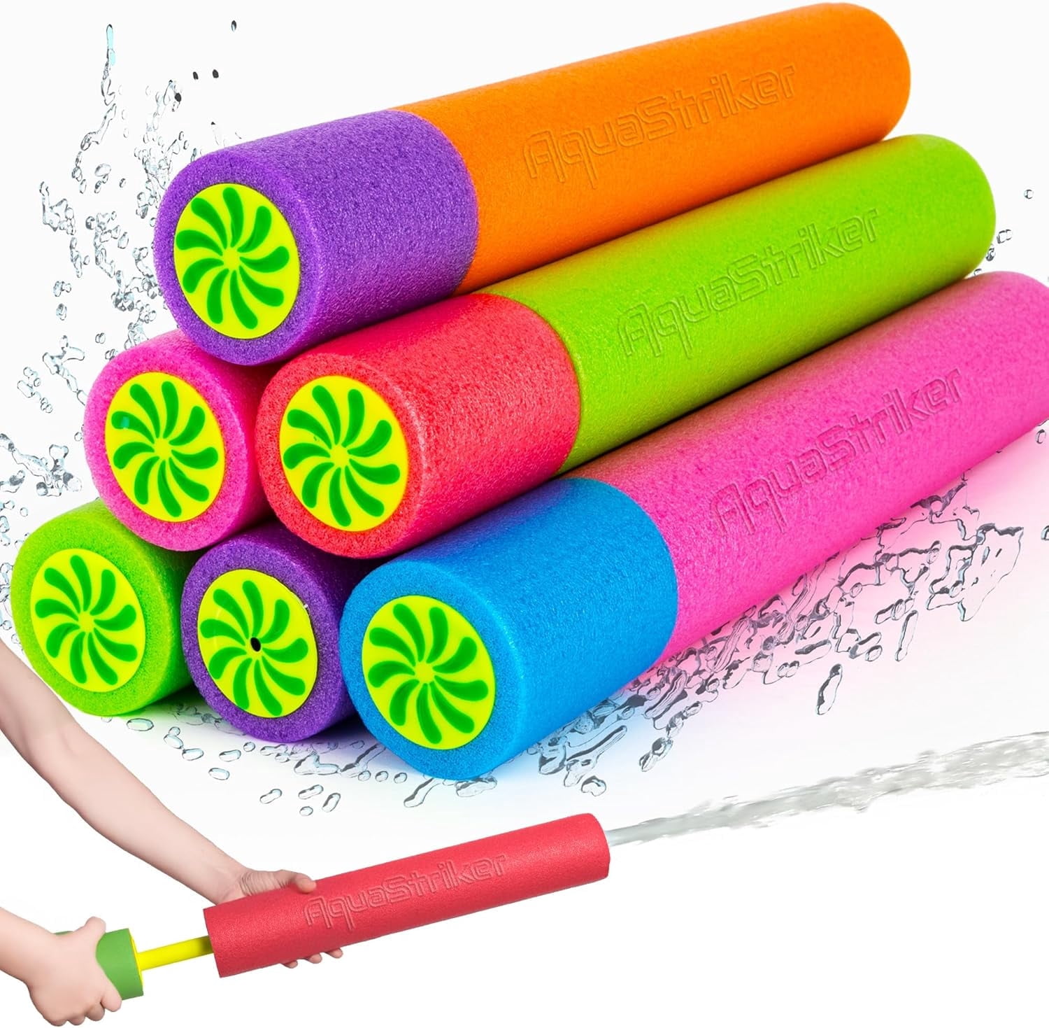 LIUUWSH Foam Water Guns for Kids - 6 Pack - Long Range Swimming Pool Noodle Water Squirter - Fun Water Blaster Fighting Game Toys - Summer Beach Party Outdoor Supplies