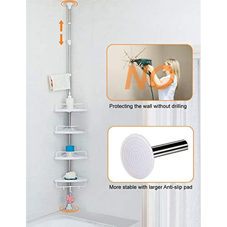Adovel 4 Layer Corner Shower Caddy, Adjustable Shower Shelf, Constant Tension Stainless Steel Pole Organizer, Rustproof 3.3