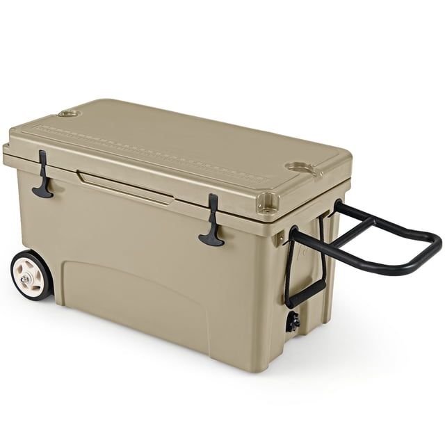 Gymax Glacière Rigide Portable de 75 Pintes, Glacière Roulante Isolée avec Rétention de Glace de 6 Jours, Jaune
