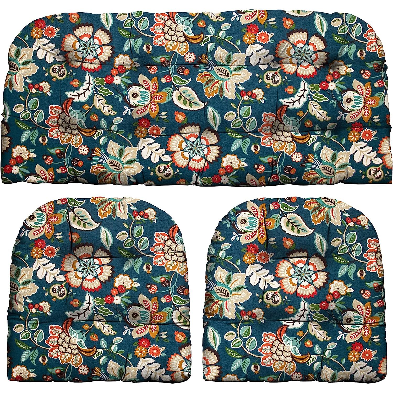 3 Piece Wicker Cushion Set Telfair Peacock Blue, Green, Brown, Rust