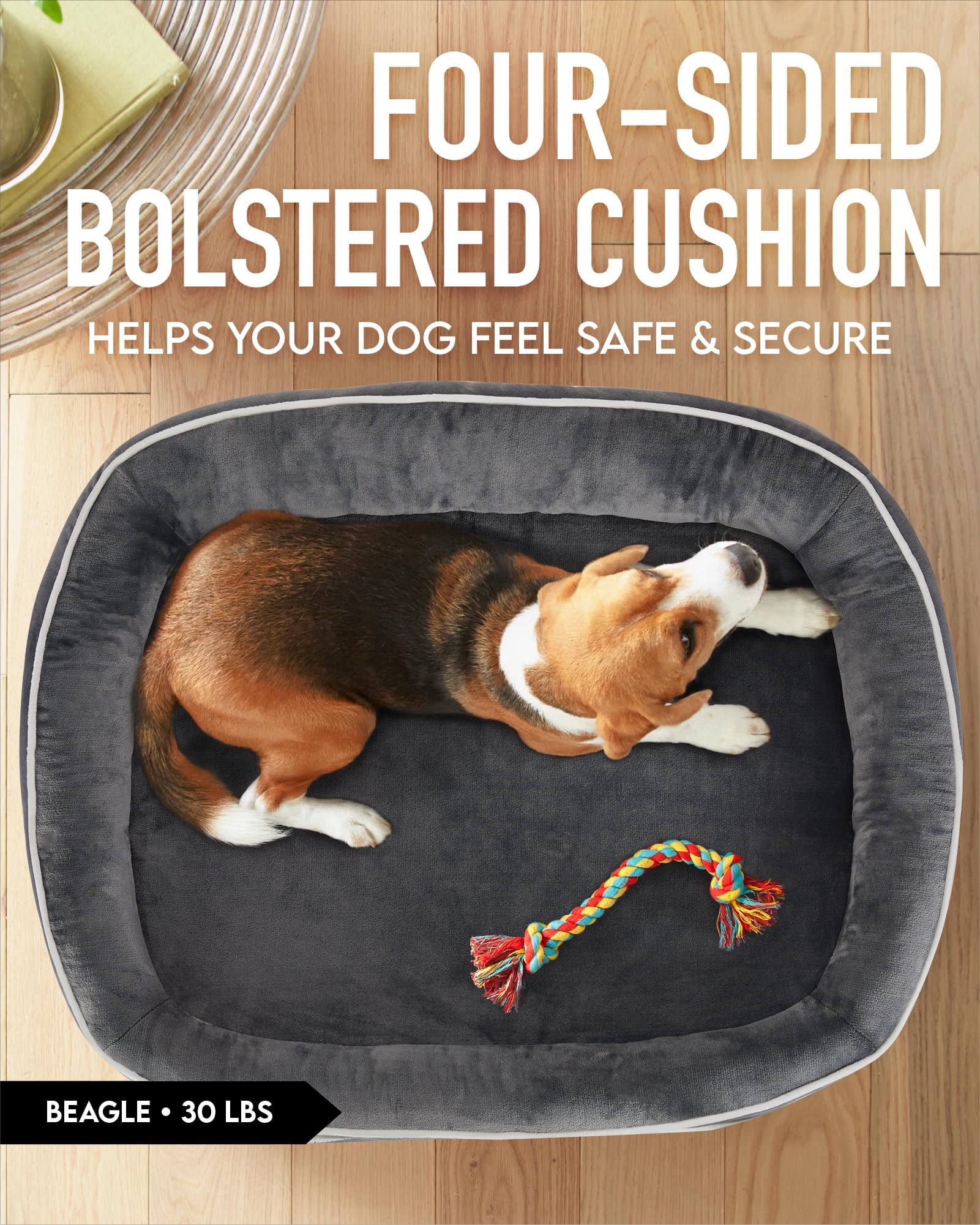 Ophanie 35in Luxury Sofa-Style Pet Orthopedic Bed for Large and Medium Dogs – Removable Machine-Washable Plush Cover, 4-Sided Bolster, Non-Slip Bottom, Size 35"x28"x6" Gray