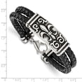 thumbnail image 5 of Primal Steel Stainless Steel Antiqued and Fleur De Lis Black Leather Bracelet, 5 of 6