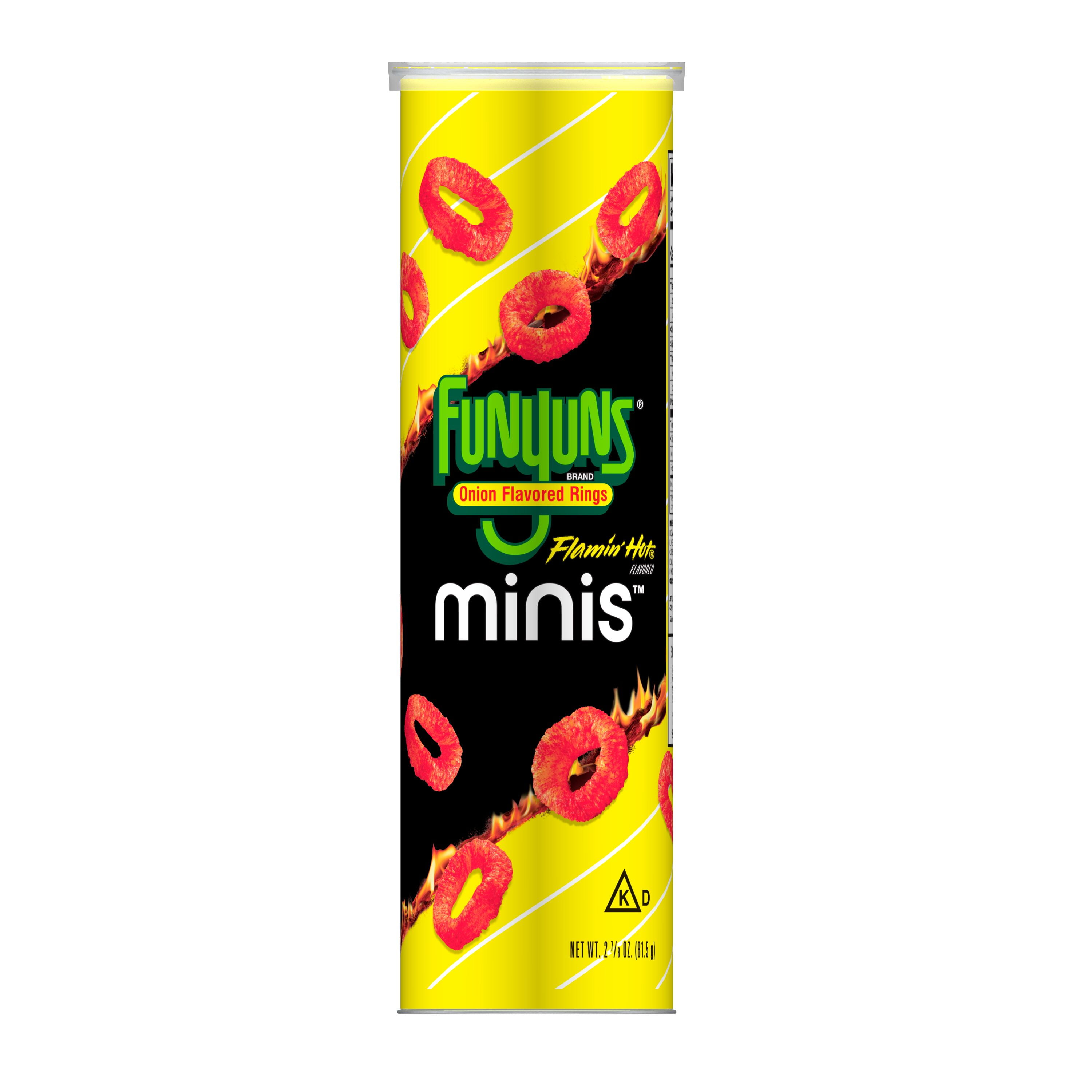 (3 pack) Funyuns Minis Flamin Hot Flavored Onion Rings, 2.785 oz Canister