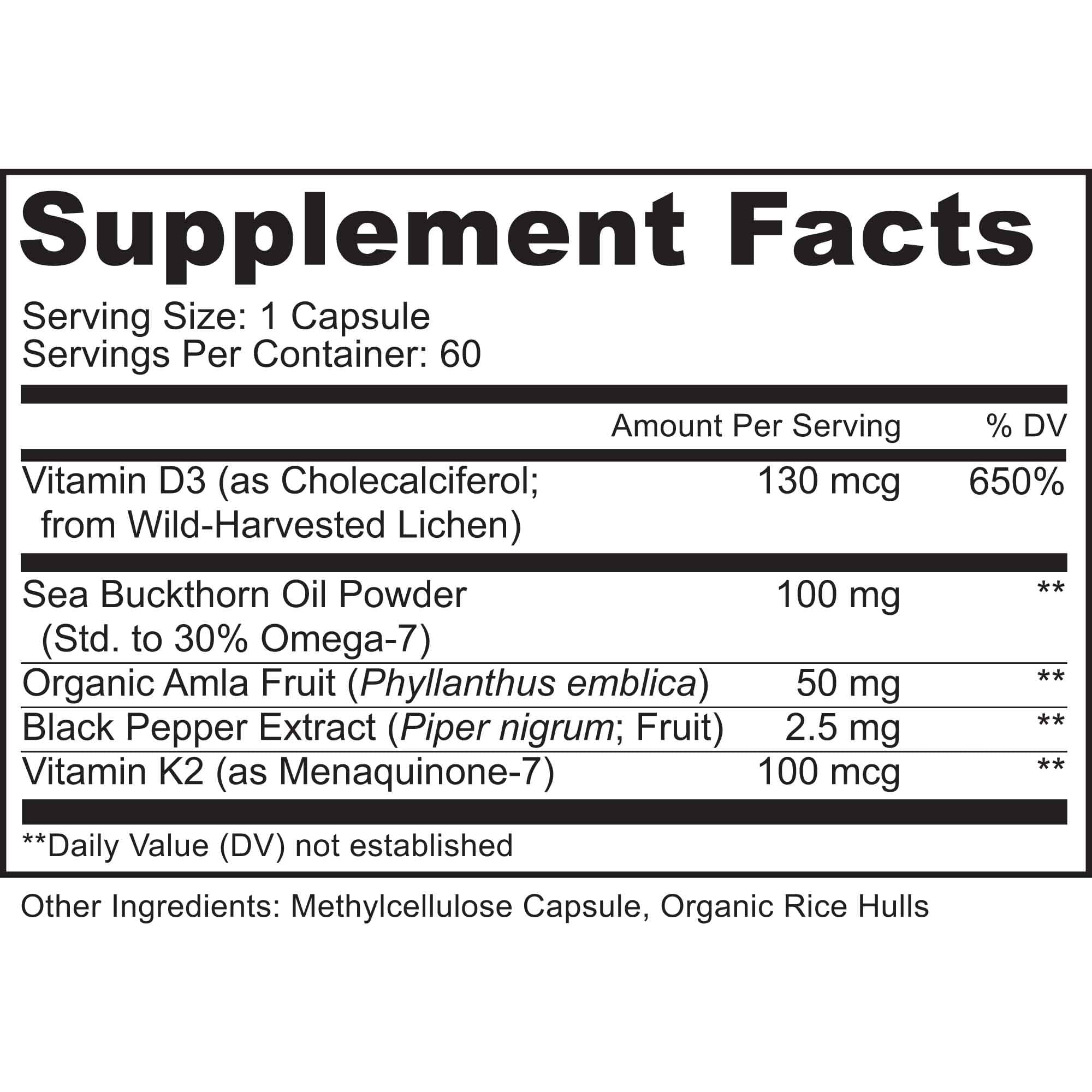 MoxyVites Vitamin D3 5000 IU K2 MK7 Omega-7, Bone and Immune Support, Vegan, Gluten-Free, 60 Count