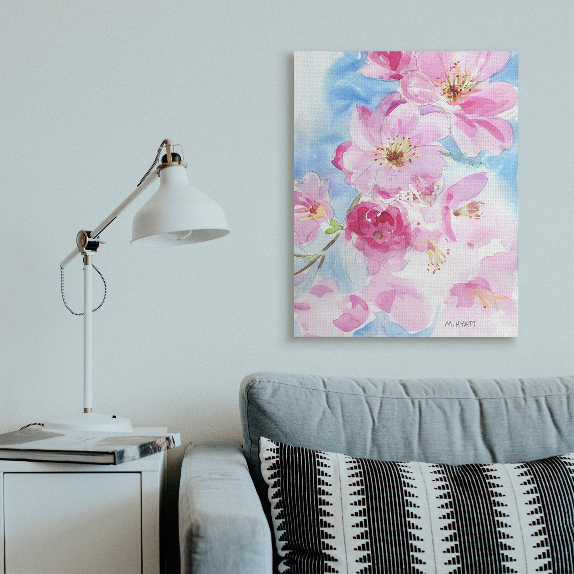 Stupell Industries Cherry Blossom Pink Florals Blooming over Blue Canvas Wall Art, 30 x 40, Design by Melissa Hyatt LLC
