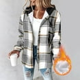 thumbnail image 2 of Women's Flannel Plaid Jacket Drawstring Hooded Sherpa Fleece Lining Winter Jackets Button Up Long Sleeve Outerwear (2XL, Gray 01), 2 of 5