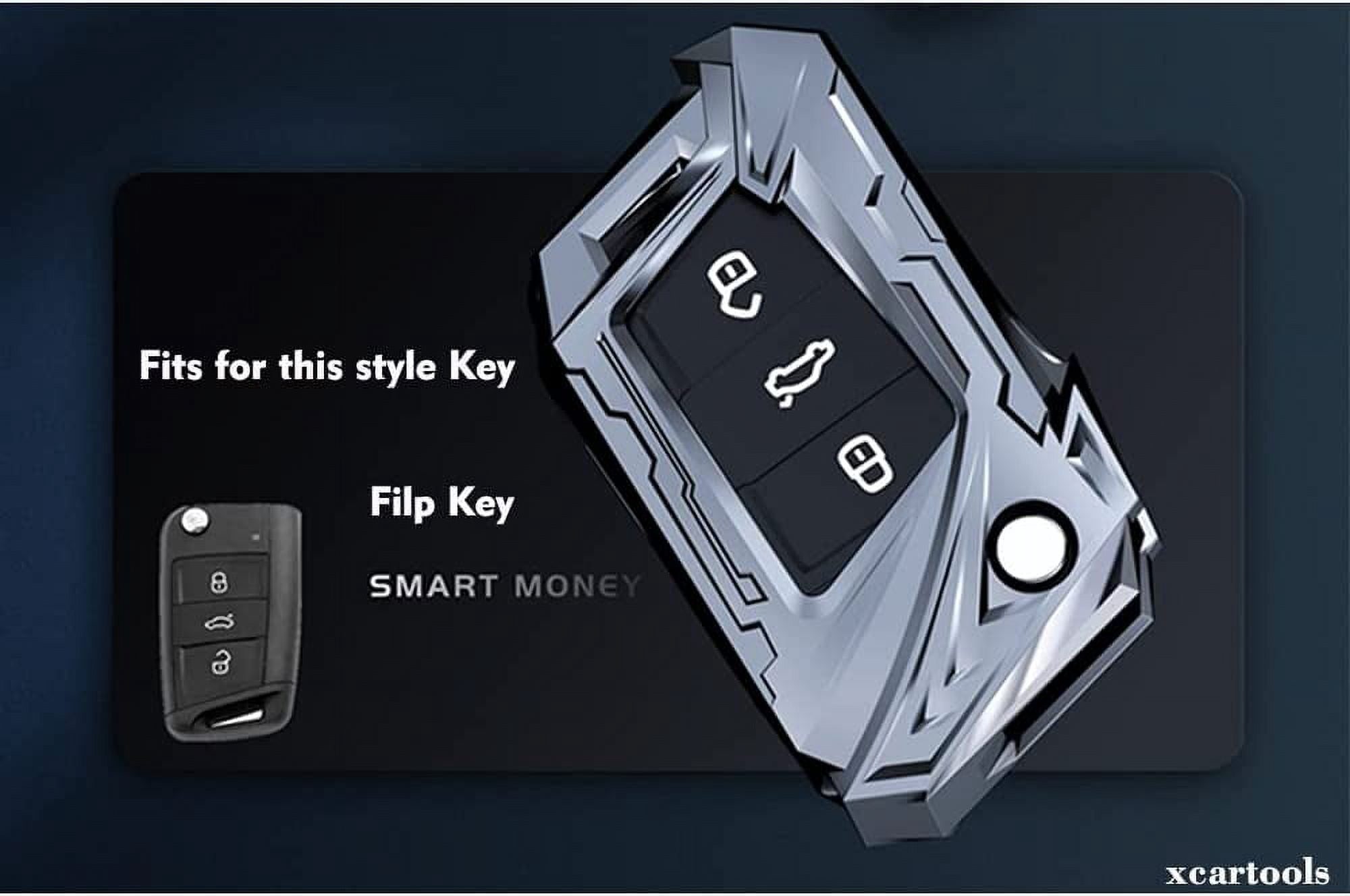 Autek for VW Key Fob Cover Case Protector Fit for VW Volkswagen 2016-2017 Golf Polo GTI 2018 2019 Tiguan Keyless Entry Remote with Key Chain (Silver)