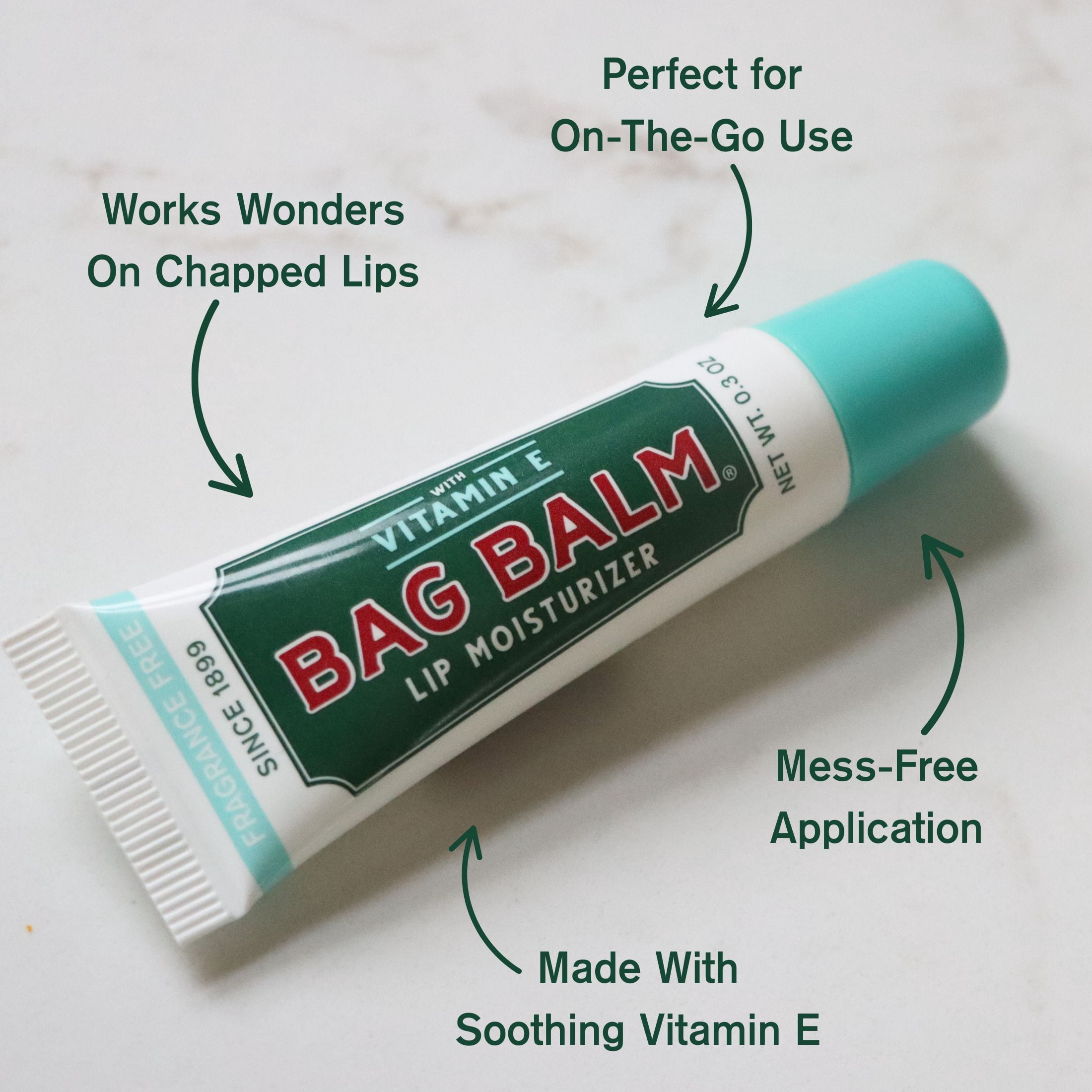 Vermont's Original Bag Balm Vitamin E Fragrance Free Lip Moisturizer 0.3oz Tube