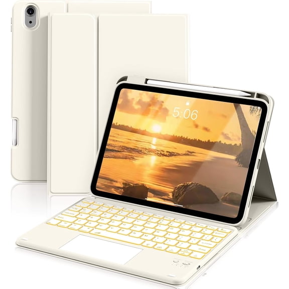 for iPad (A16) 11th 10th Generation Case with Keyboard, 7-Colors Backlit, Folio Cover with Pencil Holder, Multi-Touch Trackpad, Detachable Keyboard
