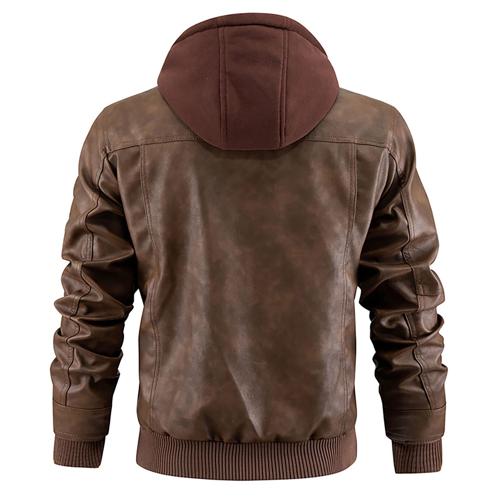Tiweut PU Leather Jackets for Mens Mens Fall and Winter Long Sleeve Hooded Outdoor Style Coat Tops Brown,S