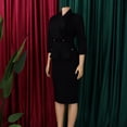 thumbnail image 4 of AURA Plus Size Elegant African Bodycon Midi Dress Large Lapel Three Quarter Sleeve High Waist Work Office Dress, 4 of 10
