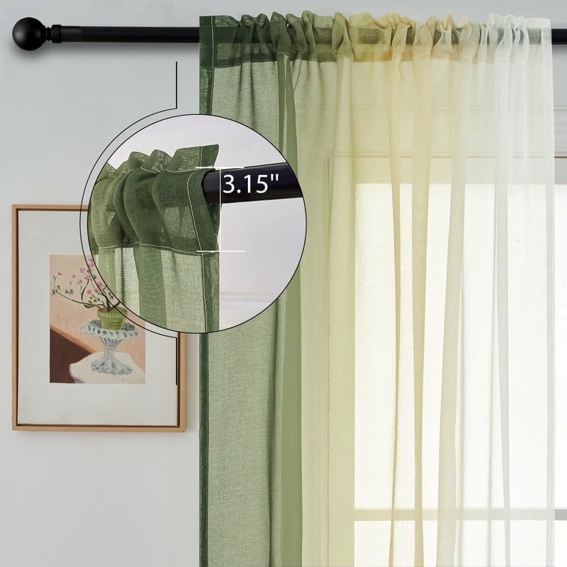 Topfinel YellowGreen Faux Linen Ombre Sheer Curtains,Semi Voile Gradient Rod Pocket Curtains for Bedroom and Living Room, Set of 2 Window Curtain Panels, 54 x 84 Inch Long